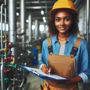 An image of a female skilled worker at a job site, representing international talent in the workforce